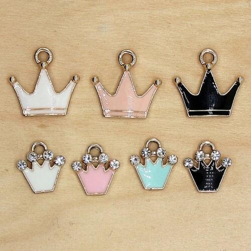 10pcs/lot 15x16mm Gold Color Alloy Enamel Crown Charm Pendant For Bracelet Necklace Jewelry Making DIY Earring Findings XL921