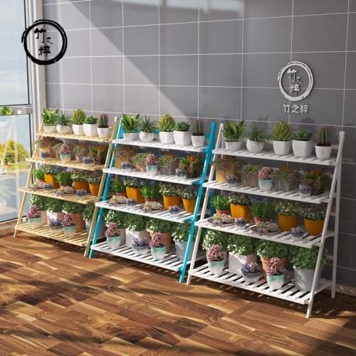 Plant Ladder Flower Rack Outdoor Balcony Bay Window Flowerpot Storage Rack Living Room Floor Bamboo Multi-Layer Large Capacity