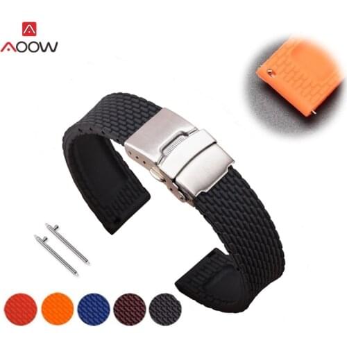 AOOW Watchband Sport Diver Watch Band Watch Strap with Deployment Watchband Buckle Clasp Rubber Watch Strap 18mm 20mm 22mm 24mm