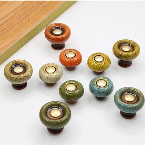 Handle Cabinet Wardrobe Drawer Furniture Ceramic Pure Copper Handle Round Single Hole Copper Handle Accessories