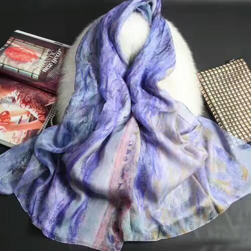 [SLKSCF] 175X135CM Summer painting print silk scarfs real real silk chiffon hijabs pure silk scarf and shawls