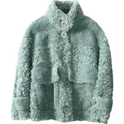 100% Real Wool Fur Coat Sheep Shearling Autumn Winter Clothes Korean Jackets Women Abrigo Mujer WLQ19180-YJR Lxr80