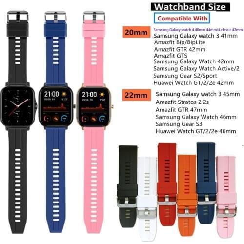 20mm/22mm Silicone strap For Amazfit GTS/2/2e/GTS2 Mini/GTR 42mm/47mm/GTR2/stratos2/3 Sport Loop belt Bracelet Amazfit bip strap