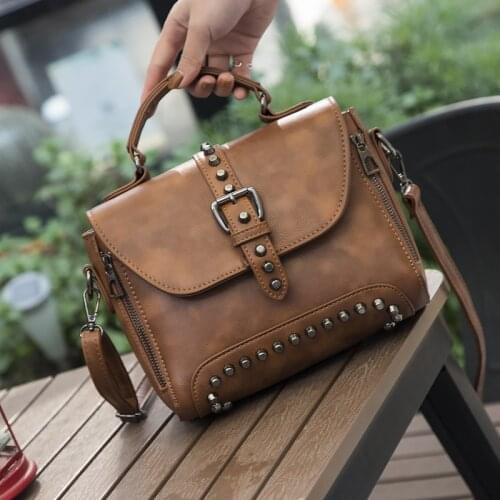 SWDF 2021 New Women Handbag Rivet Messenger Bags Shoulder Bags Matte PU Satchels Crossbody Purse Simple Fashion Bag Ladies
