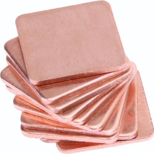 Newest 10 Pcs 20mm x20mm 0.3mm/0.5mm//0.8mm/1mm/1.2mm Heatsink Copper Shim Thermal Pads for Laptop GPU CPU VGA Chip RAM Copper