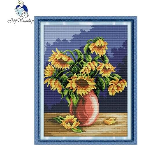 Joy Sunday flower style Sunflower vase simple cross stitch patterns for beginners handcraft how to make cross stitch patterns