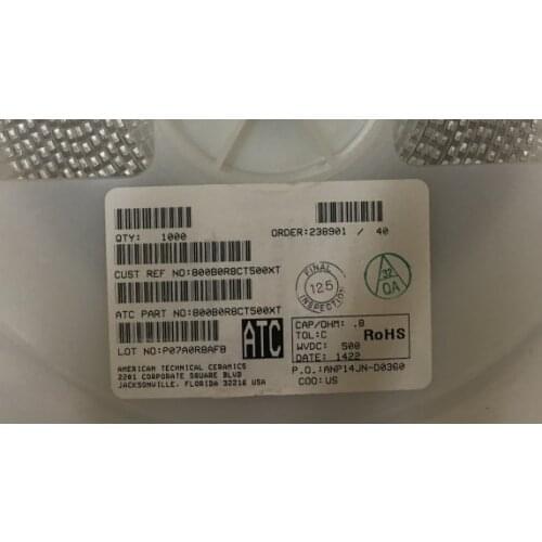 800B0R8CT500XT Chip high frequency capacitor ATC 3225 1210 0.8PF 500V
