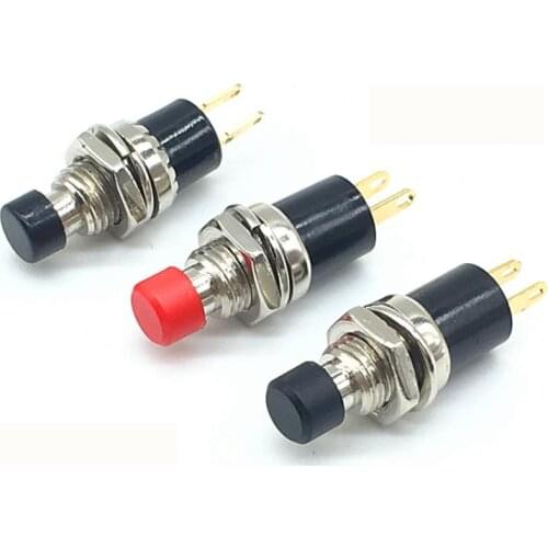 High quality 5pcs 7MM Red Black Round Self Locking Push Button Switch Miniature Circular Button Metal Switch 1A 250VAC