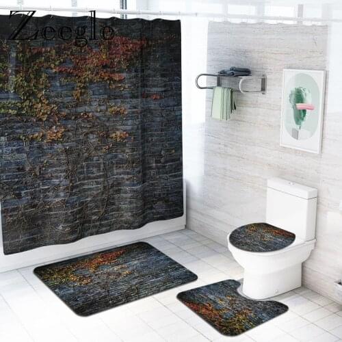 Zeegle Nordic Style Toilet Mat Set Waterproof Shower Curtain Non-slip Toilet Doormat Pedestal Rug Bathroom Decor Soft Foot Rug