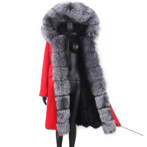 2021 Women Winter Jacket Real Fur Coat Thick Warm Natural Fox Fur Big Fur Collar Hood Loose Detachable X-Long Parka Outerwear