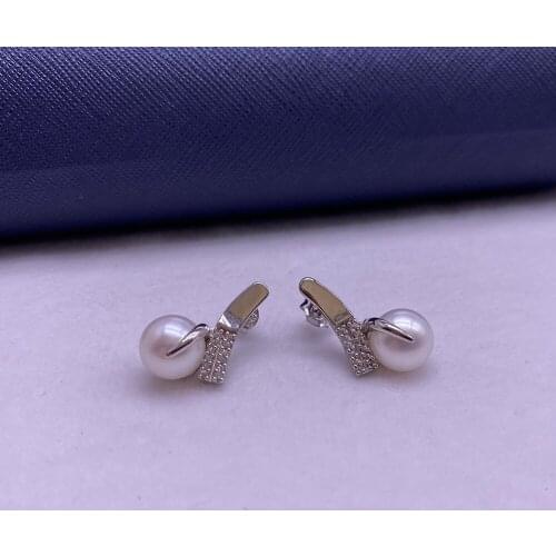 Sinya tendy 925 pure silver stud earring inlay high luster natural pearls and CZ Stones women ladies fine jewelry best gift
