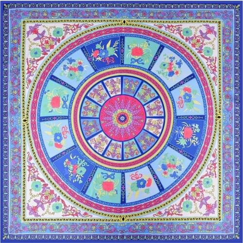 130cm Woman Scarf Shawl 100% Twill Silk Scarf Square Scarf Sky Garden Print Neckerchief Bandana Headband Hijab Scarves & Wraps