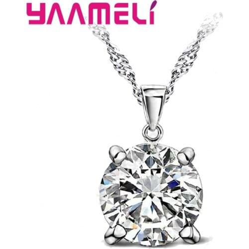 Women Fashion Jewelry Pendant Necklace Cheap Price 925 Sterling Silver Colorful Round Zirconia Necklace Wholesale