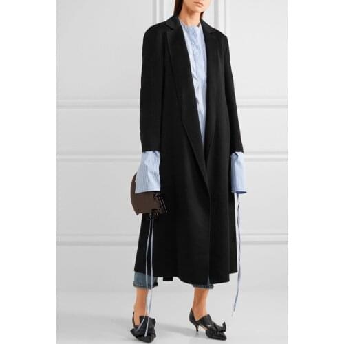 Womens Woolen Coats With Belt 2019 New Winter Outwear Coat Elegant Slim Turn Down Collar Big Size Street Wear Woolen Jacket