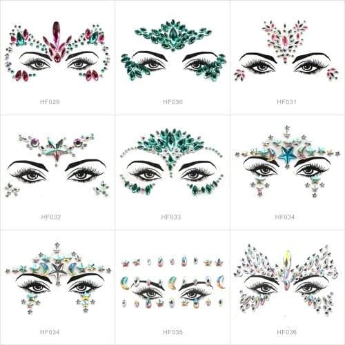 1PC Mermaid facial jewelry, facial brow patch, crystal facial stickers, eyes and body temporary tattoos