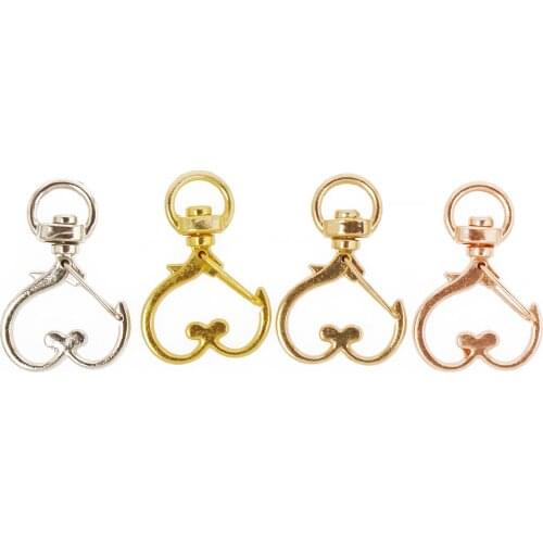 10PCS Alloy Keychain Heart Shape key Rings with Swivel Connector, Snap hook, Multiple colors