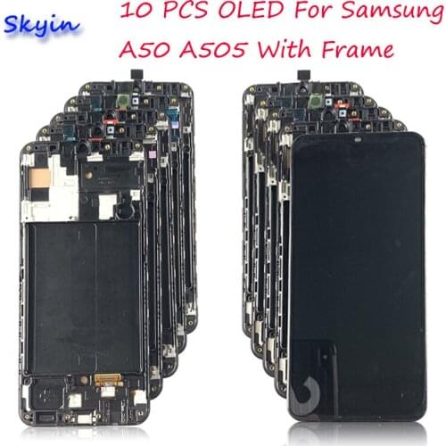 10 PCS Display For Samsung Galaxy A50 SM-A505FN/DS A505F/DS A505 LCD Touch Screen Digitizer With Frame For Samsung A50 lcd