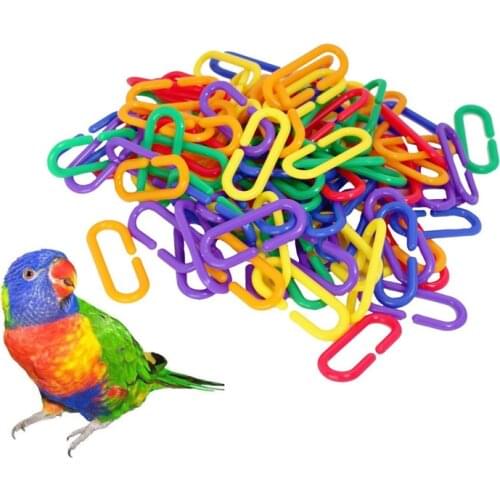 100 Pcs Sugar Glider Parakeet Bird Accessories C-clips Plastic Parrot Toys Hooks Chain Rat Parrot Bird Toy Parts C-links