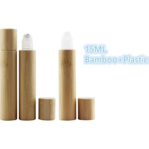 15ml Empty Cosmetic Bamboo Wood Perfume Roll On Bottle Plastic Stainless Roll On Bottle Essential Oil Aromatherapy Roller Bottle