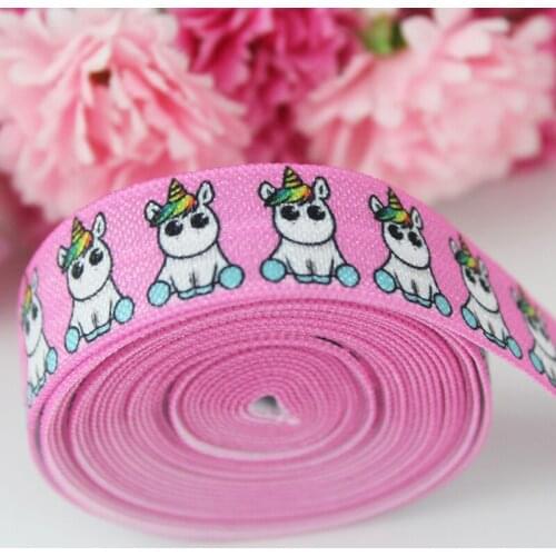 16mm cute cartoon unicorn printed elastic grosgrain ribbon polyester webbing for girl hair tie 50 yards