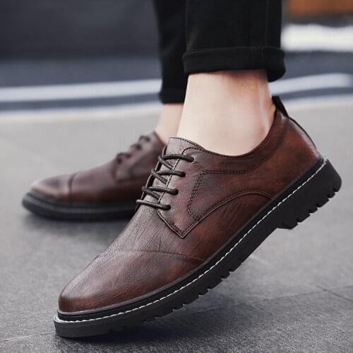 2021 Men Classic Formal Leather Fashion Solid Color Flat Vintage Oxford For Mens Spring and Autumn Oxfords Business Footwear
