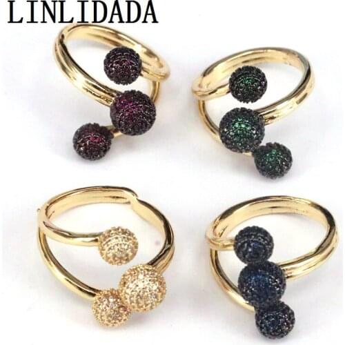 5Pcs Fashion Gold filled zirconia cz paved disco colorful balls women fashion finger ring