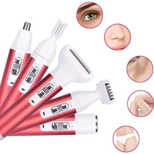 5 in 1 Electric Hair Remover Rechargeable Lady Shaver Nose Hair Trimmer Eyebrow Shaper Leg Armpit Bikini Trimmer Women Epilator