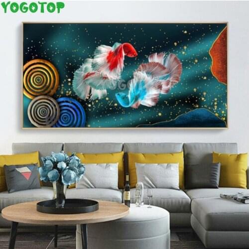 5D Diamond Painting colourful koi fish Full Rhinestone Pictures Embroidery Sale Diamond Mosaic Decor Golden circle YY5038