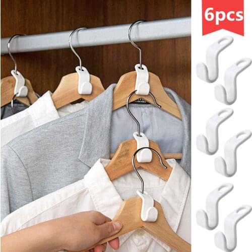 6pcs Multi-function Wardrobe Space-saving Stack Hanger Hook Coat Hook Plastic Closet Stack Hanger Rack Bedroom Storage Organizer