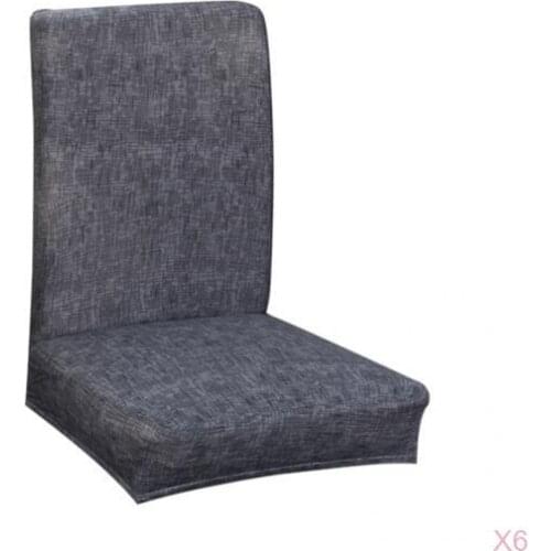 6Pieces Chair Cover Dining Room Wedding Banquet Removable Polyester Stool Seat Cover Dark Gray