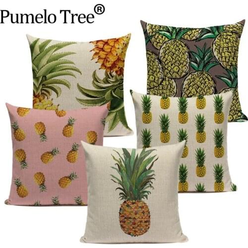 Custom Cushion Covers Pineapple Pillow Case Tropical Style Linen Ananas Almofadas 45Cmx45 Cushion Cover Square Home Decor Pillow