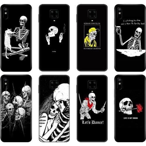 Black tpu Case For Xiaomi Redmi 7A 8 8A 9 9A 9C Case Redmi Note 8T 8 Pro T Note 9 9S 9 Pro Case rose skeleton hand skull