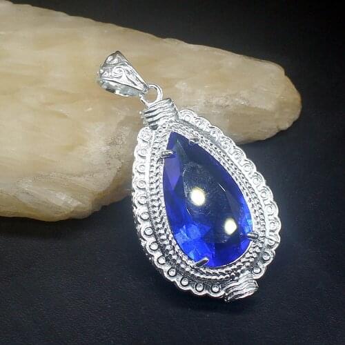 Gemstonefactory Jewelry Big Promotion 925 Silver Hot Sale Shiny Blue Topaz Women Ladies Mom Gifts Necklace Pendant 20213795