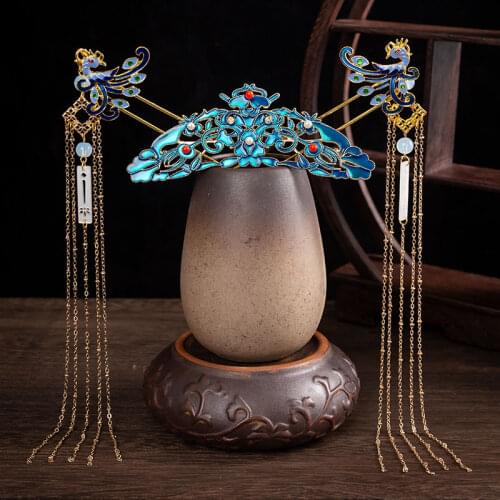 Blue Royal Hanfu Hair Crown Bridal Tiara Hair Crown Wedding Photography Chinese Empress Empress