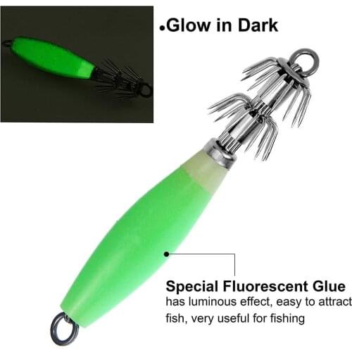 Hyaena 10pcs Fluorescent Squid Jig Hooks Soft Octopus Baits Sharp Fish Hook Squid Lure Cuttlefish Lure Jigs