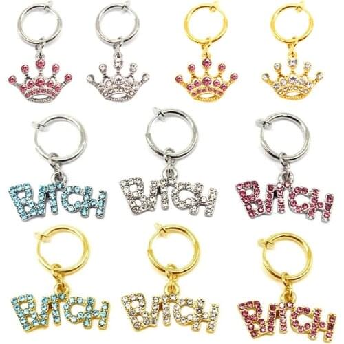 Fake Ear Ring Belly Ring Shines Sticks Drill English Letters Without Holes Navel Ring Ear Clip Piercing Jewelry