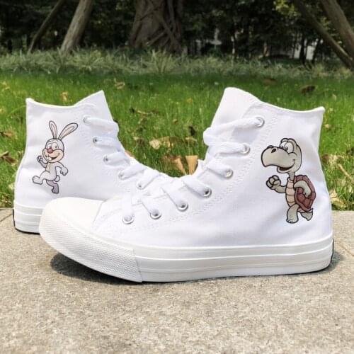 Wen Design Cartoon Rabbit Turtle Race Unisex Canvas Shoes White Black High Top Adult Sneaker Boy Girl Skateboarding Shoes
