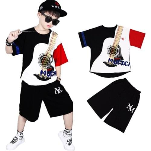 Fashion Kids Boys Clothes Set Summer Teenage guitar Short Sleeve Tshirts + Pants Children Suit 2020 Sports Clothing For Boys