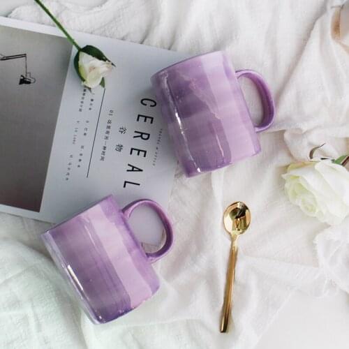 Creative Marble Texture Coffee Cup Ceramic Simple Purple Water Mugs Couple Office Tea Cups Gift Taza Cafe Self String Mug AC50MU