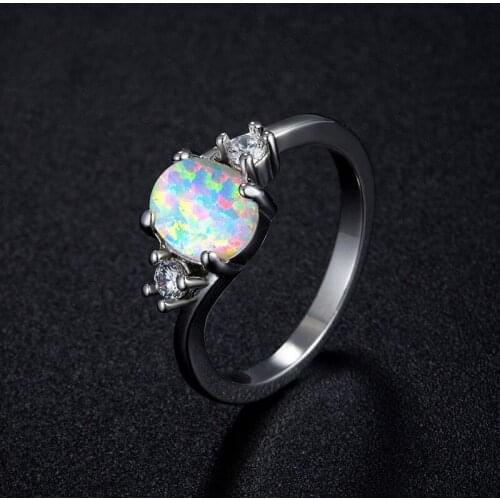 Round Colored Opel Ring Simple Micro-inlaid Simulation Ring Jewelry Engagement Party Wedding Rings Gift Wedding Ring for Women