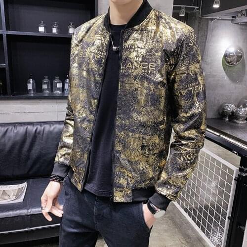 Luxury Black Gold Print Party Jacket 2020 Spring New Jacquard Bomber Jackets Men Clothes Outfit Club Bar Coat Men Casaca Hombre