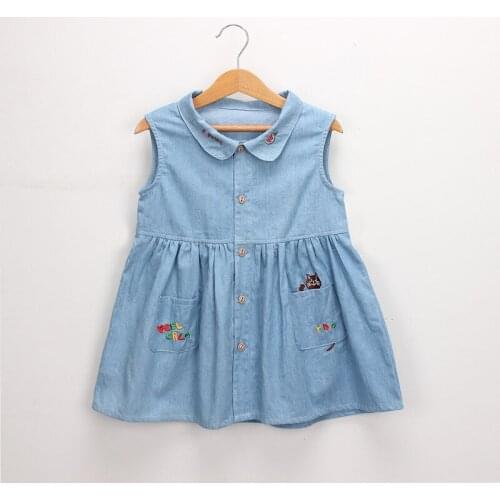 2019 Girls Kids Summer Denim Embroidery Dress For girl Bebe Birthday costume robe fille Clothes