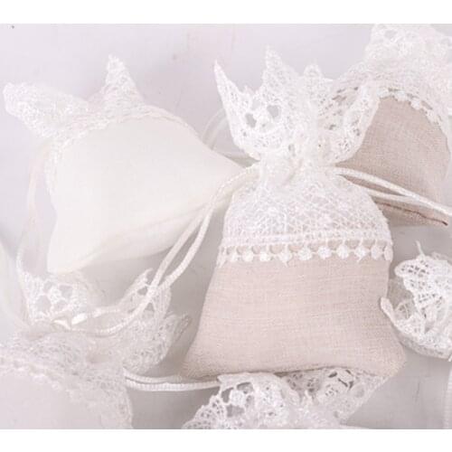 6pcs/lot Christmas White Lace Bag Drawstring Drawable Gift Bags Jewelry Bags Candy Dragee Cookies Bag Wrapping Packaging Pouch