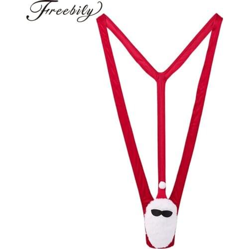 Men Christmas Costume Valentines Day Sexy Erotic Underwear Santa Claus Lenceria Sexy Costume Male Briefs Gay Velvet Underpants