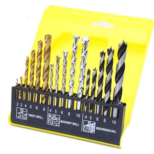 16PCS 2-10mm Drill Bits Combination Set HSS Titanium Twist Drills to Metal + Wood Drills + HSS Rock Concrete Drill Set