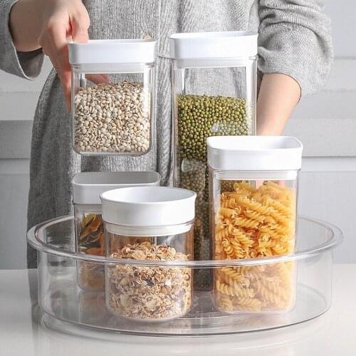 Transparent Partition Detachable Turntable Food Grade Kitchen Pan Seasoning Compartment Rotating Pan Storage Box