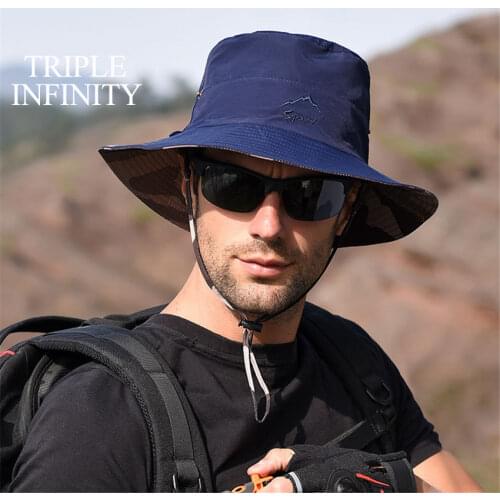 Mens Fishing Hat High Quality Wide Brim Breathable Sun Hat Mountaineering Fishing Cap Waterproof Foldable Both Side Panama Hat