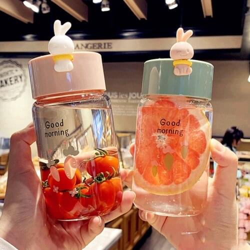 Cute Rabbit Glass Water Cup Creative Personality Portable Mini Water Cup Student Couple Outdoor Handy Mug Birthday Gift