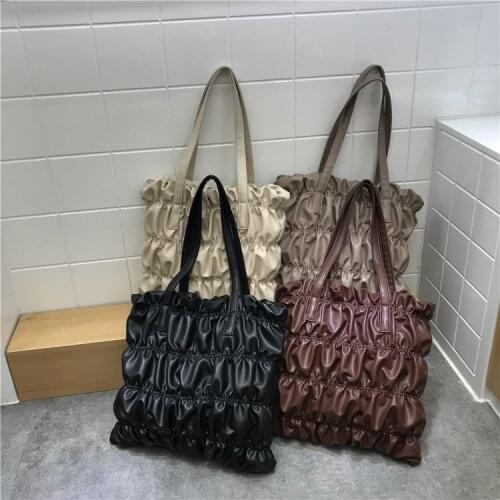 Retro Design Crossbody bags For Women Solid Color Pleated Shoulder Handbags Travel Ladies Female bag Purse Portable Pleated Bag