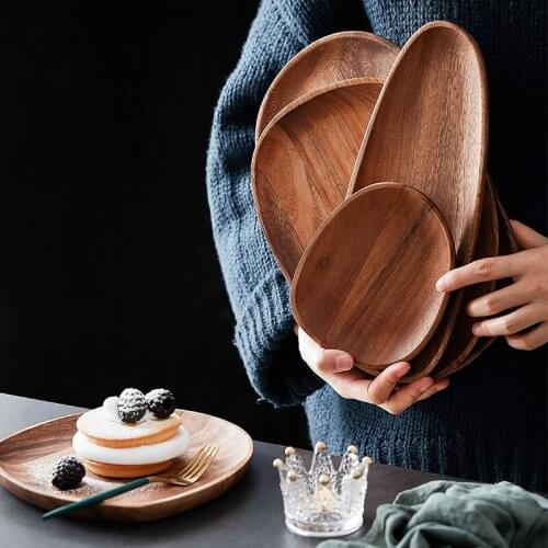 Japan Style Acacia Wood Desserts Plate Creative Irregular Shape Multi-Use Storage Trays Eco Cake/Fruits Plate Snacks Plate